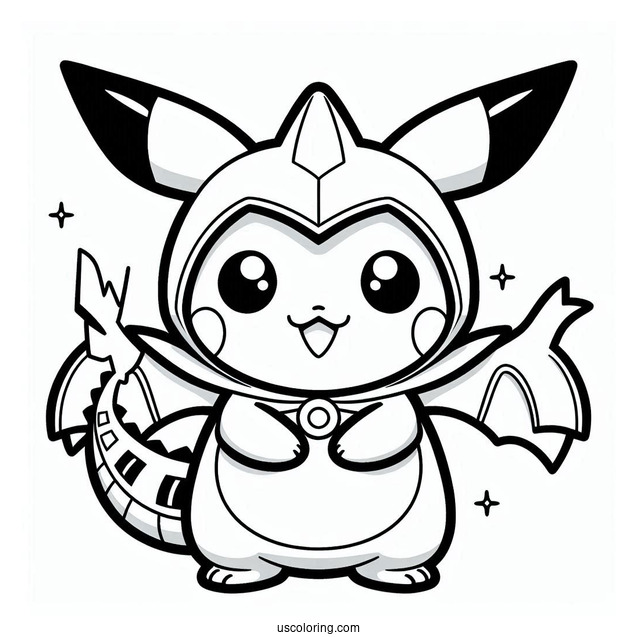 Kawaii Pikachu In Rayquaza Coloring Page Costume For Kids