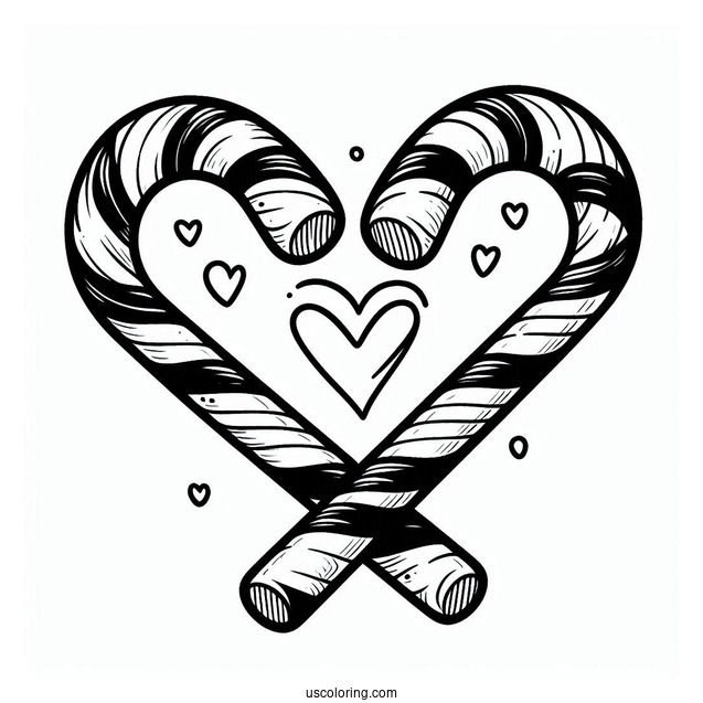 Two Candy Cane Coloring Page Forming A Love Heart
