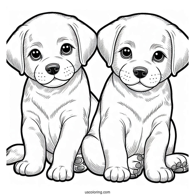 Two Cute Labrador Puppies Coloring Sheet