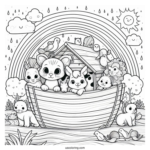 Noah's Ark Coloring Page Welcoming Animals In The Ark