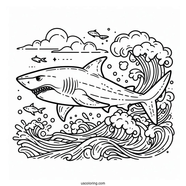 Great Shark Coloring Page Outline For Kids