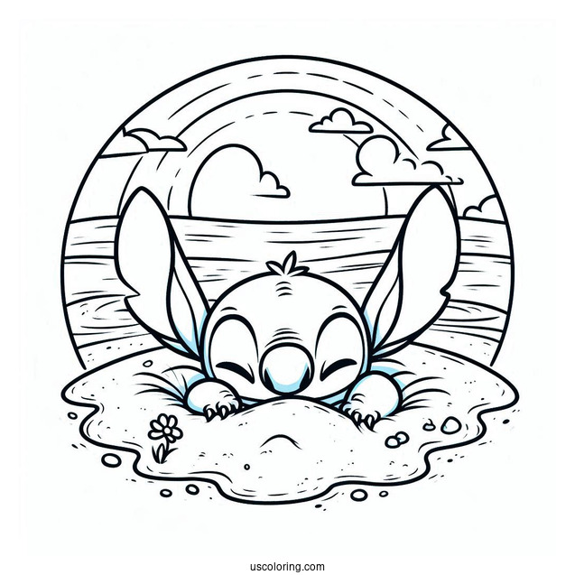 Stitch Burying Himself In The Sand At The Beach