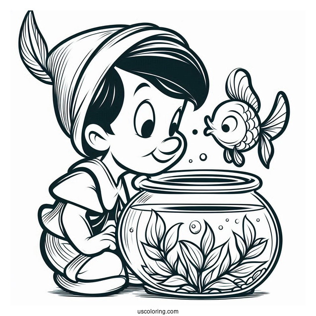 Pinocchio Coloring Page Of Cleo The Goldfish Jumping Out Of Fishbowl
