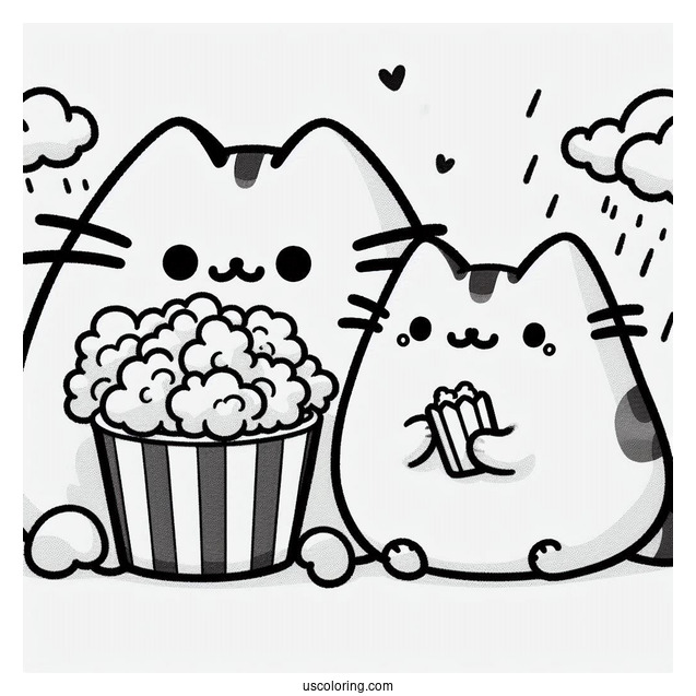Pusheen And Stormy Eating Popcorn