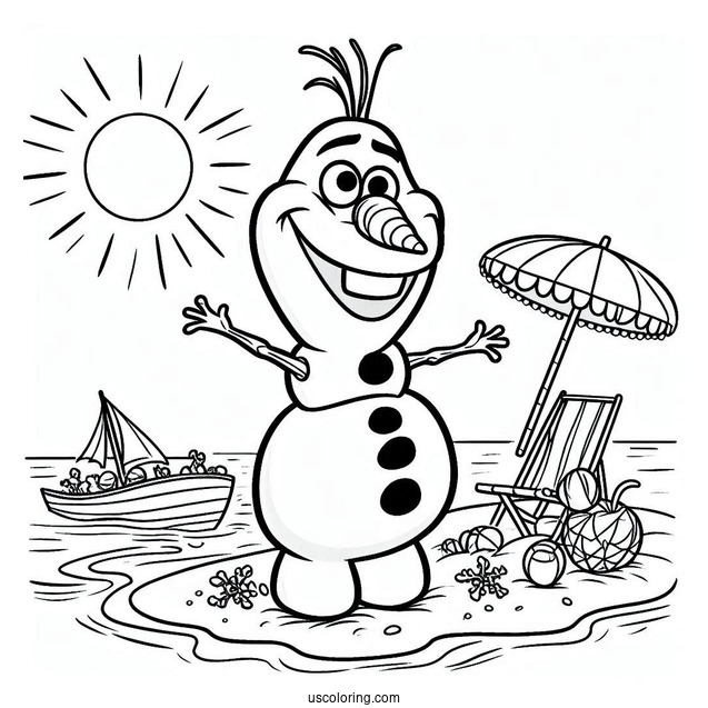 Coloring Page Of Olaf At The Beach