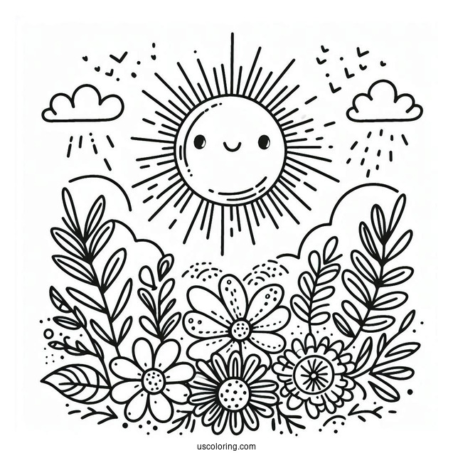 Stay Sunny With Sun And Flowers Summer Coloring Page For Kids