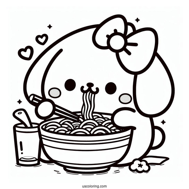 Pompompurin Eating Ramen Coloring Page