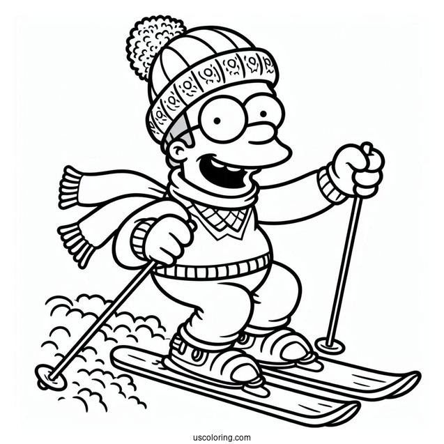 Simpsons Coloring Pages Of Skiing Flanders In A Funny Pose