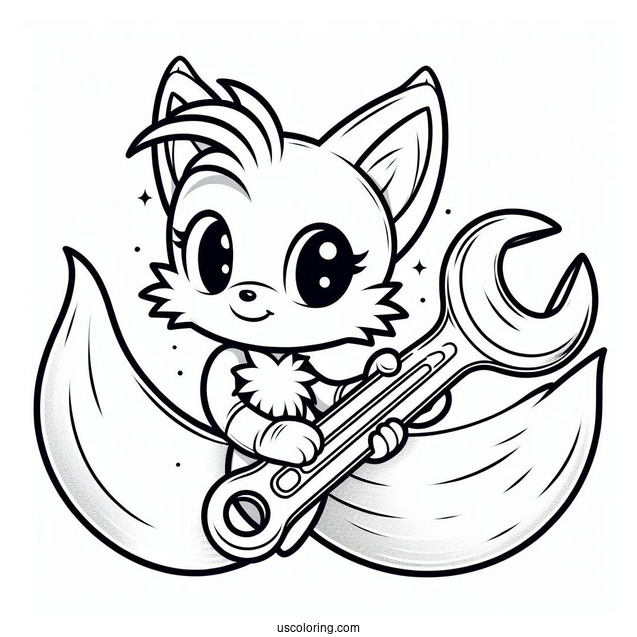 Tails Coloring Page Holding The Wrench