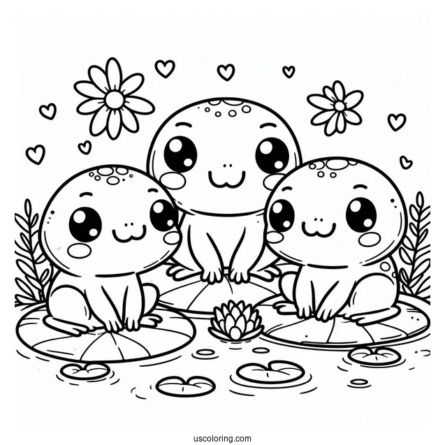 Frogs Sitting On Lily Pads In A Pond Coloring Sheet