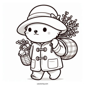 Kawaii Paddington Coloring Page Carrying A Bundle Of Things For Kids