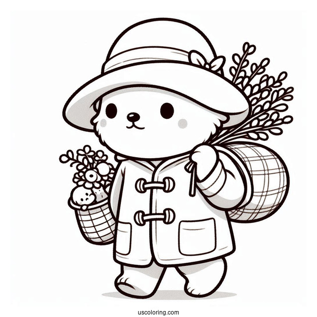Kawaii Paddington Coloring Page Carrying A Bundle Of Things For Kids