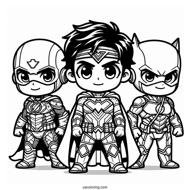 Chibi Justice League Coloring Page Of Heroes For Kids