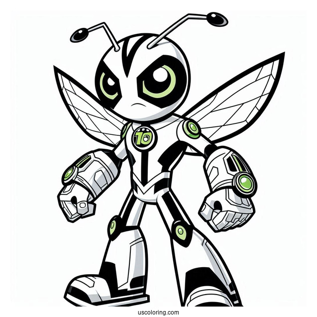 Ben 10 Coloring Page Of Stinkfly In Front Of Omnitrix