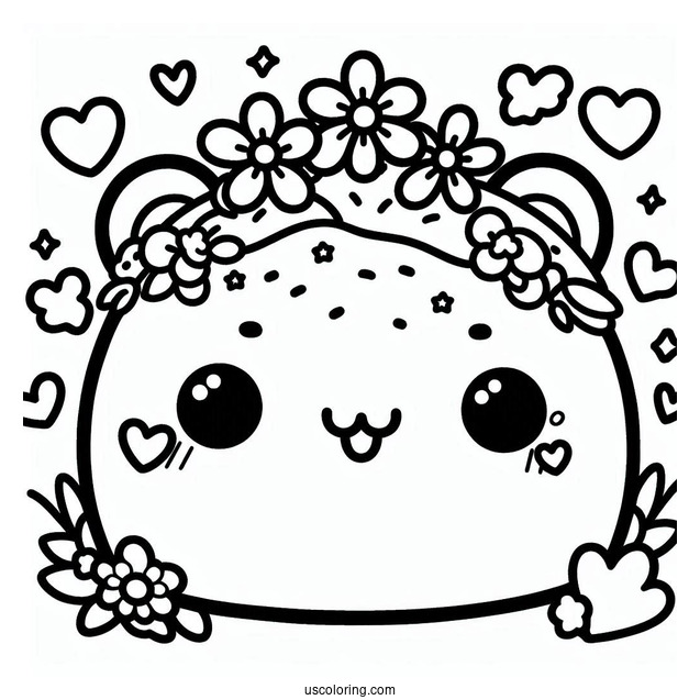 Sumikko Gurashi Coloring Page Of Kawaii Tonkatsu With Hearts And Flowers