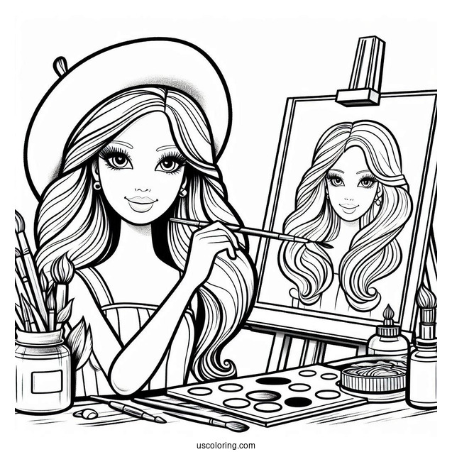 Artist Barbie Coloring Page