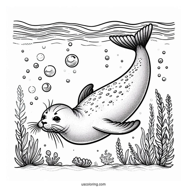 Seal Coloring Page Diving In The Water