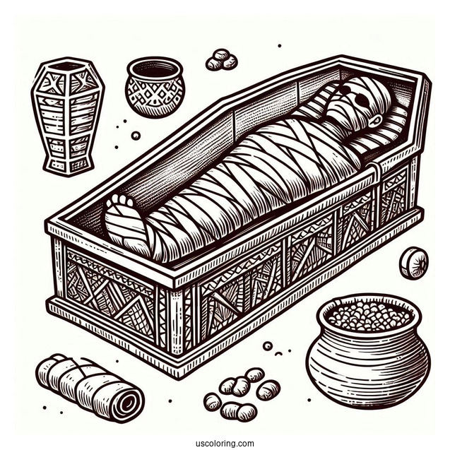 Mummy Coloring Page Of Simple Open Egyptian Coffin