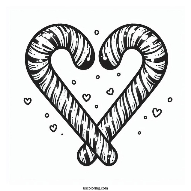 Two Candy Cane Coloring Page Forming A Love Heart