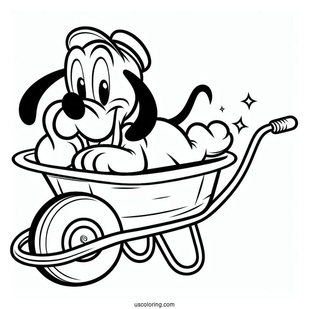 Simple Pluto Coloring Page In Wheelbarrow For Preschoolers