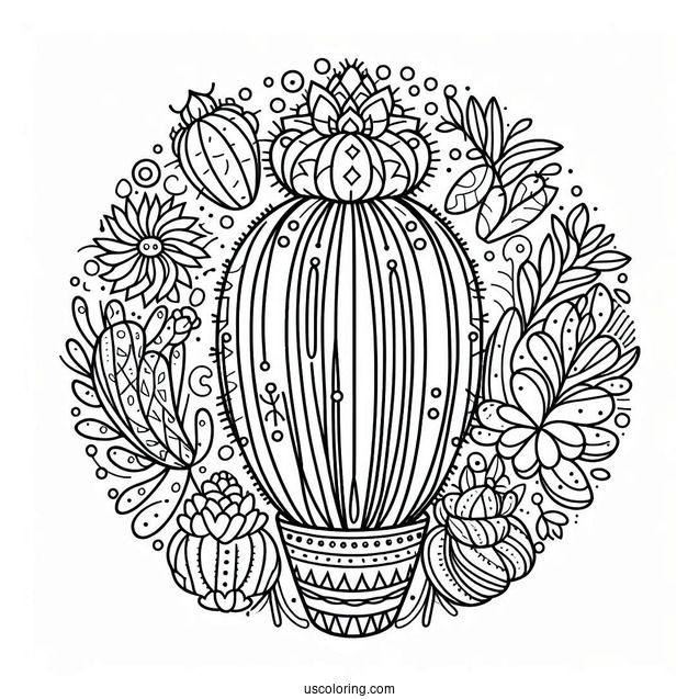 Simple Cactus Mandala Coloring Page For Adults