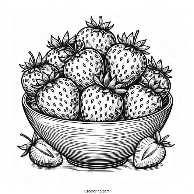 Bunch Of Strawberries In A Bowl Coloring Sheet