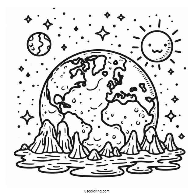 Earth Melting From Rising Temperature Coloring Page For Kids