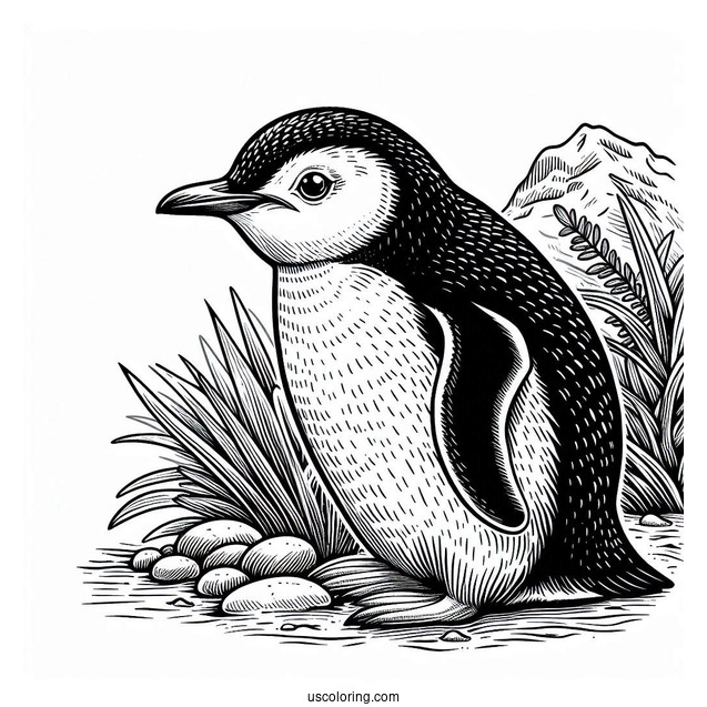 Detailed Fiordland Penguin Coloring Page