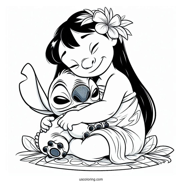 Lilo & Stitch Coloring Page Of Nani Cuddling Stitch