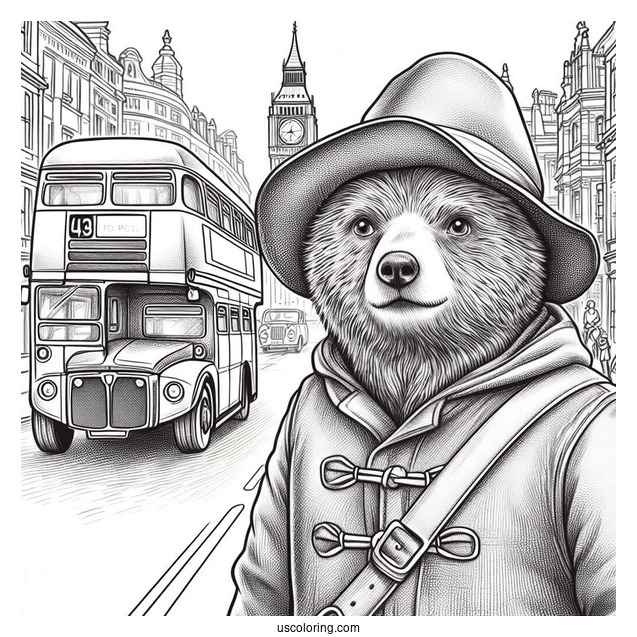 Paddington Coloring Page Bear Staring At A Double Decker In London