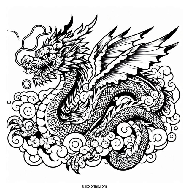Japanese Themed Dragon To Color