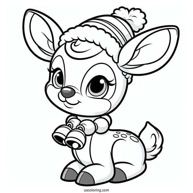 Rudolph Coloring Page Wearing Collar With Bells