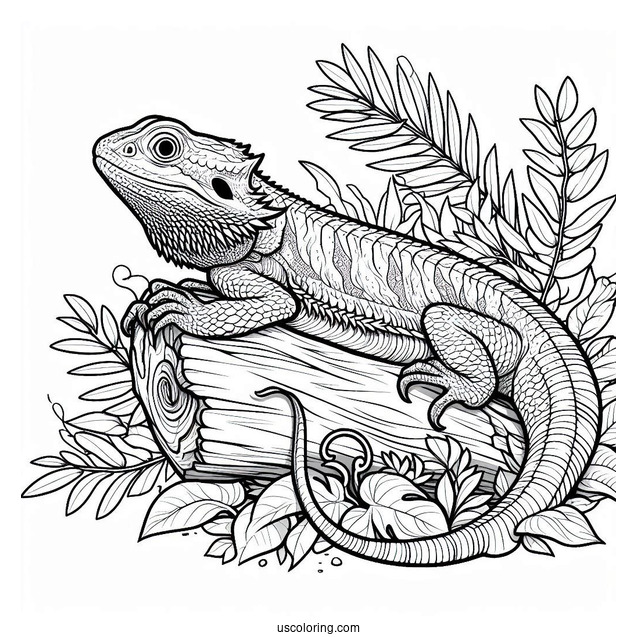 Lizard Coloring Page of Bearded Dragon Lizard In Jungle