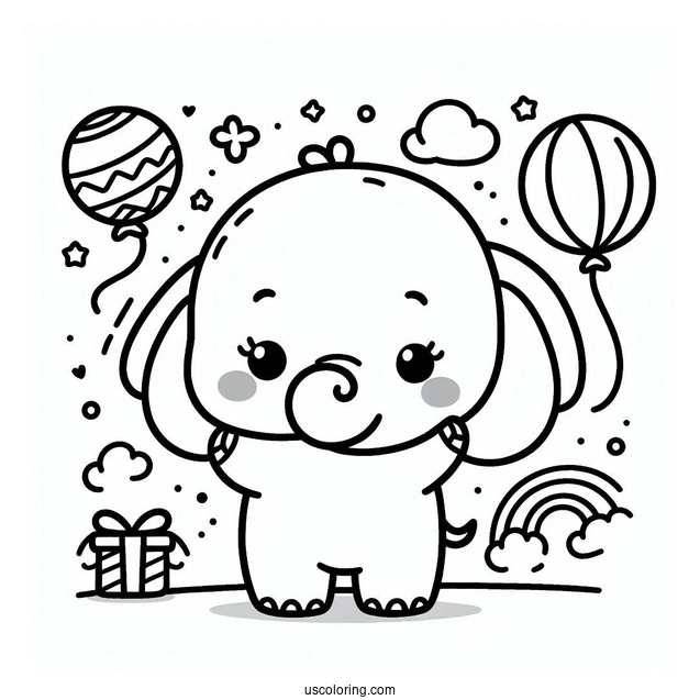 Cute Kawaii Elephant Coloring Sheet For Toddlers