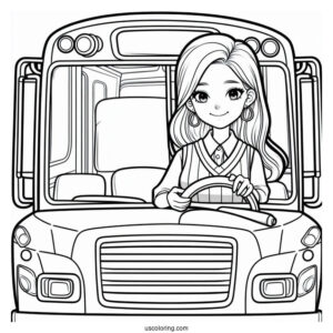 Female School Bus Driver Coloring Page
