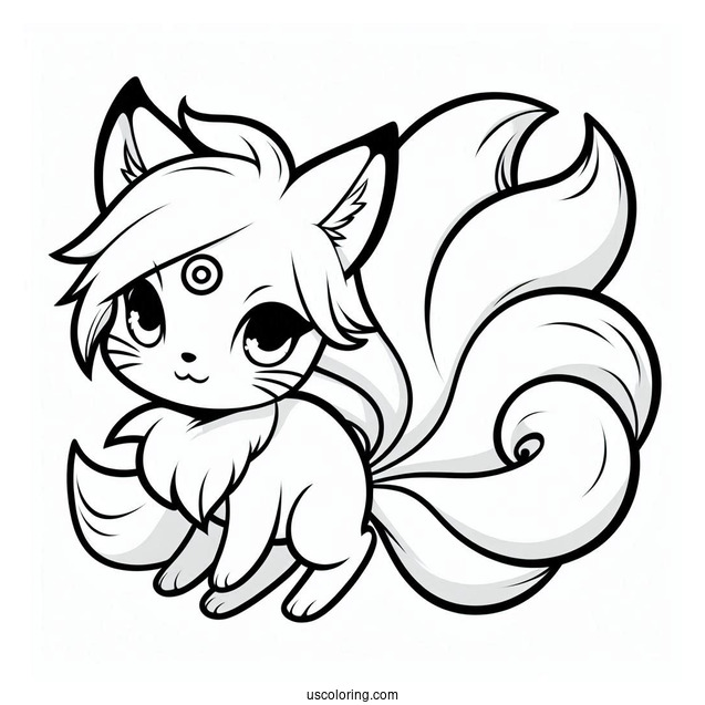 Cute Nine Tails Fox Naruto Coloring Page For Preschoolers