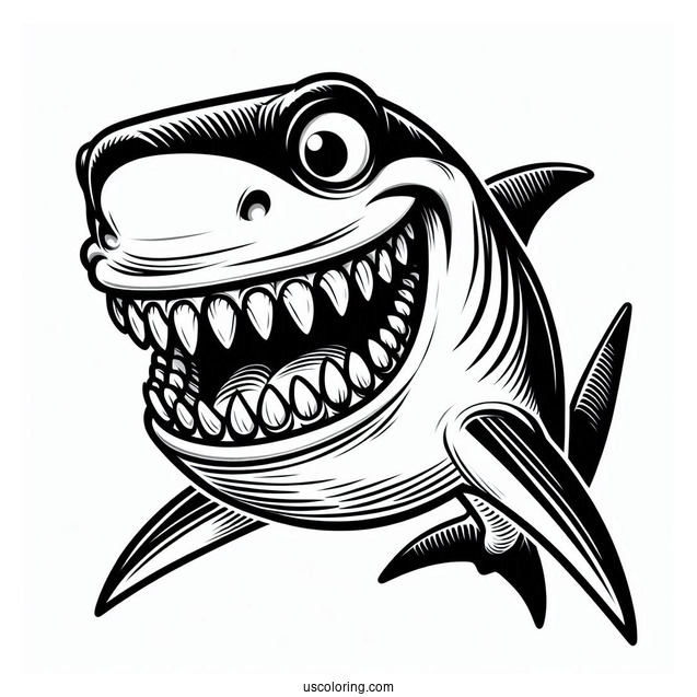 Scary Cartoon Shark Coloring Page Showing Teeth