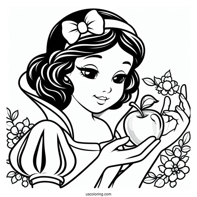 Snow White Holding The Poisoned Apple Coloring Page