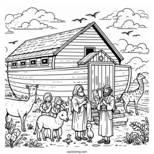Noah's Ark Coloring Page Of His Family Building The Ark