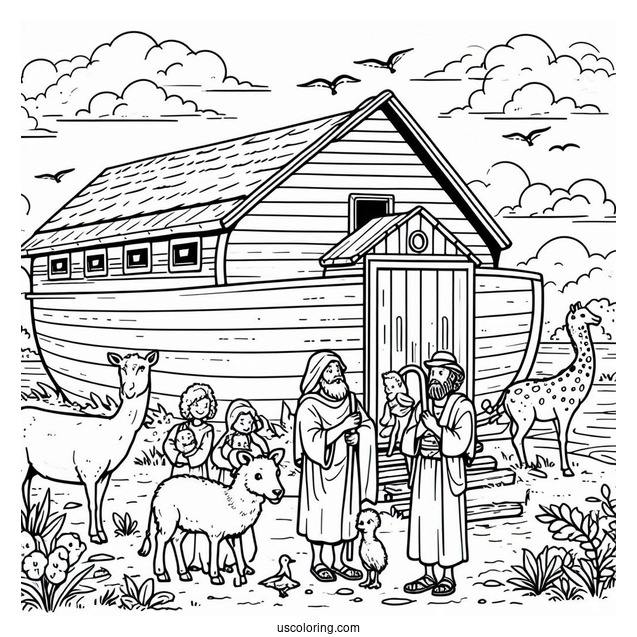 Noah's Ark Coloring Page Of His Family Building The Ark