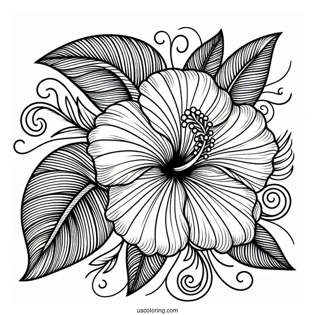 Curved Hibiscus Flower Mandala Coloring Page