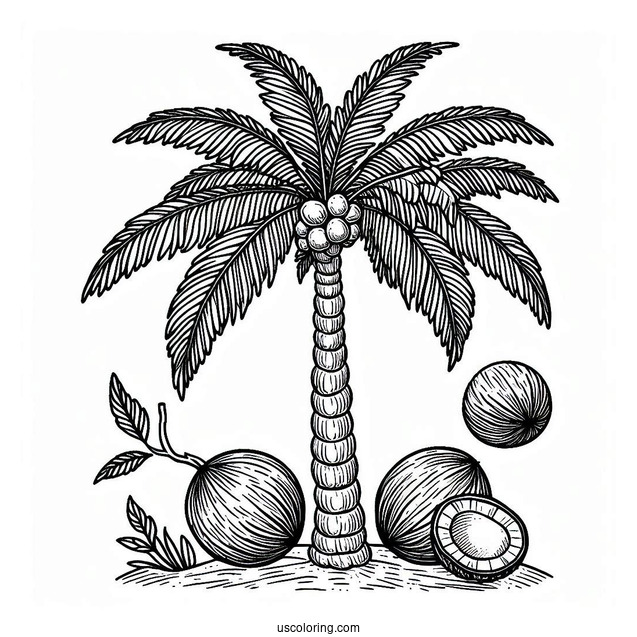 Easy Coconut Coloring Page Tree For Kids