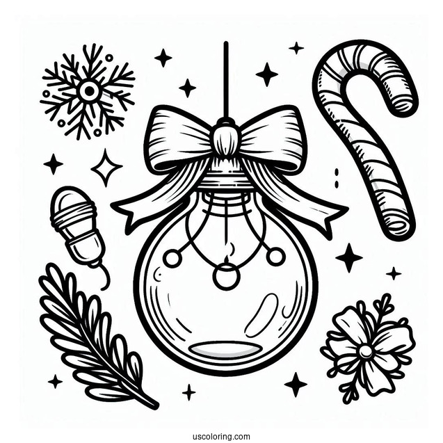 Christmas Ornaments Coloring Page Of Bulb Wrapped In Bow