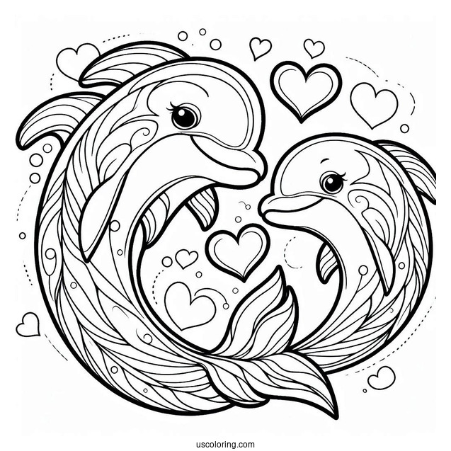 Mother And Baby Dolphin With Love Hearts