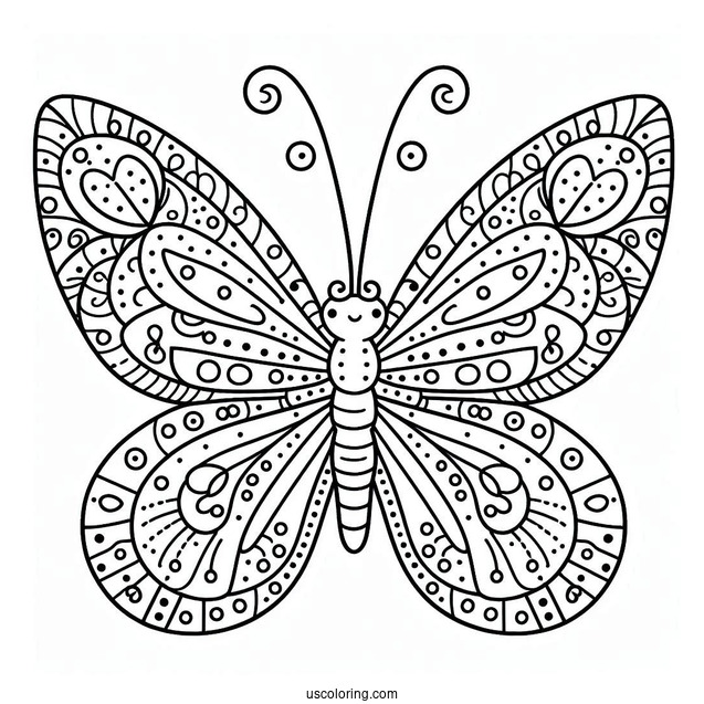 Adorable Butterfly Coloring Page With Sectioned Body