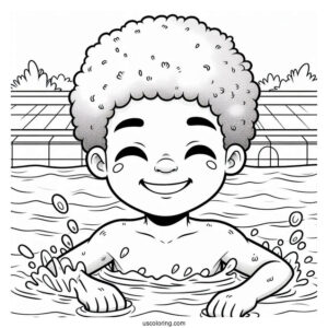Smiling Boy Swimming Coloring Page In The Pool