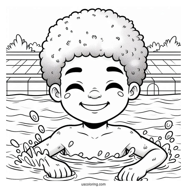 Smiling Boy Swimming Coloring Page In The Pool