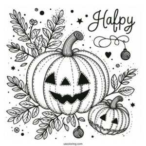 Pumpkin Coloring Page Stitch With Halloween Greeting