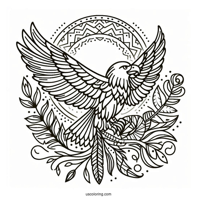 Native American Coloring Page of Eagle Spirit Animal For Kids