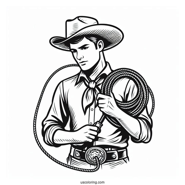 Cowboy Coloring Page Holding A Lasso